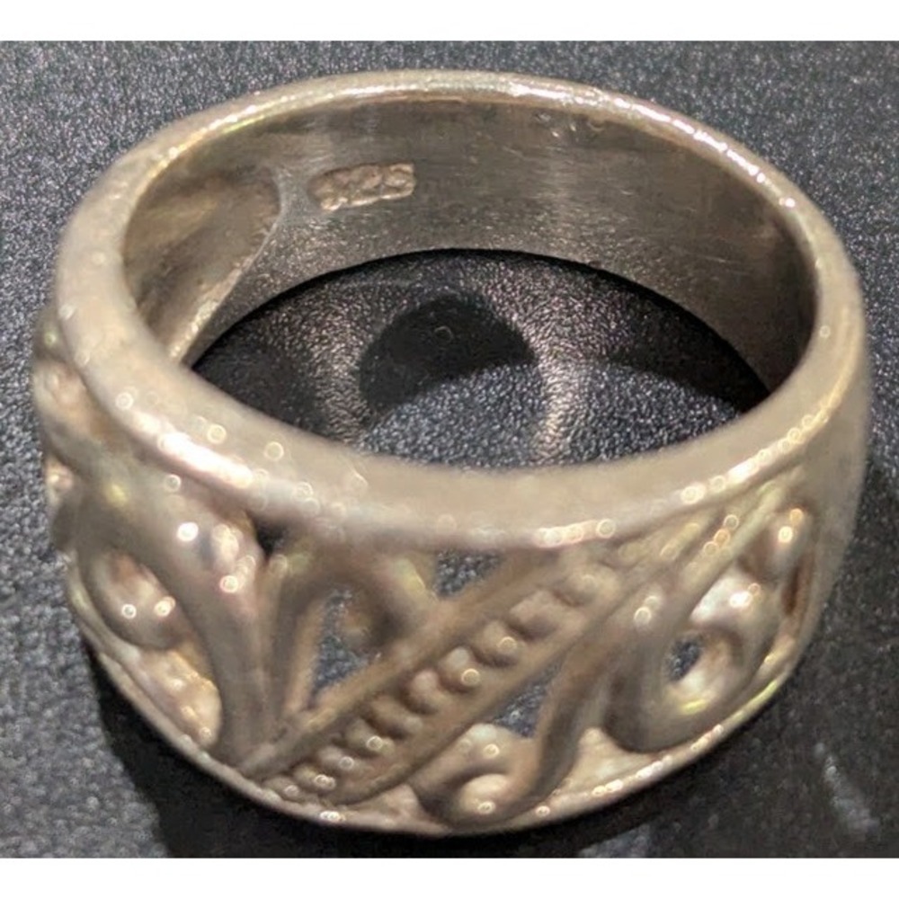 Vintage Sterling Silver Filigree Band Ring 925 Openwork Scroll & Leaf Pattern - Picture 4 of 9